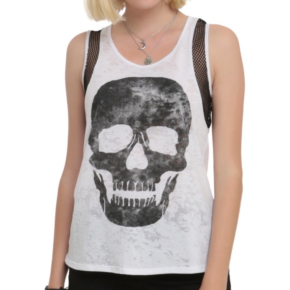 Skull Mesh Burnout Tank Top